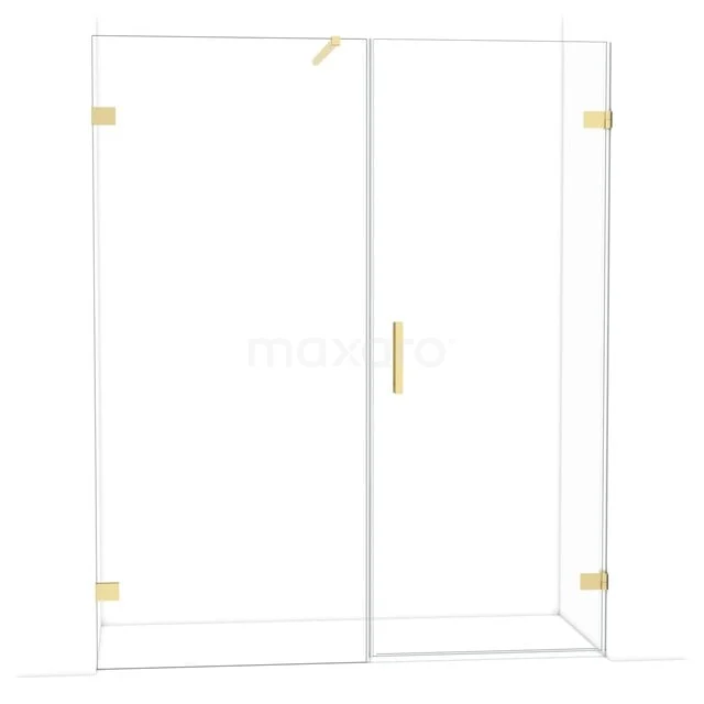 Glas Duschwand mit goldfarbenen Scharnieren, schlankes Design und Schiebetür, ideal für eine moderne Badezimmergestaltung.