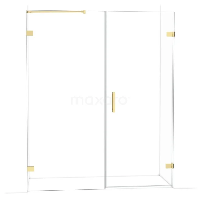 Diamond Douchedeur | 165 cm Glanzend lichtgoud Helder glas Draaideur DDC220809220GLG Douchewand met gouden accenten, frameloze glazen constructie, ideaal voor een moderne badkamerstijl.
