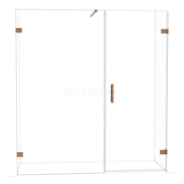 Duschwand mit klarem Glas, Eckmodell, goldfarbene Akzente, moderne Ausstrahlung für ein stilvolles Badezimmer.