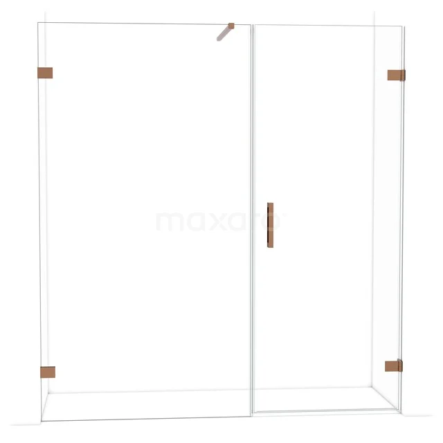 Duschwand mit klarem Glas, Eckmodell, goldfarbene Akzente, moderne Ausstrahlung für ein stilvolles Badezimmer.