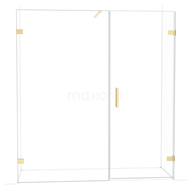 Diamond Shower door | 185 cm Shiny light gold Clear glass Pivot door DDC220811120GLG Glass shower wall with gold-coloured hinges and handle, modern design, ideal for a luxury bathroom look.