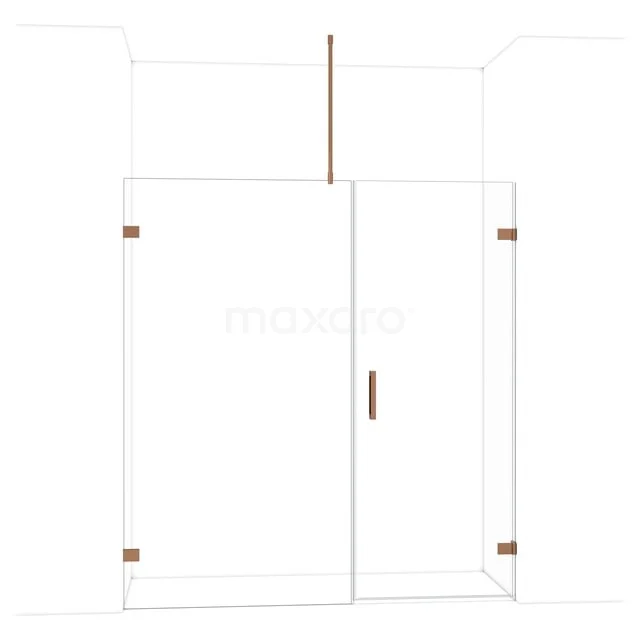 Diamond Douchedeur | 185 cm Glanzend koper Helder glas Draaideur DDC220811720GKP Glazen douchewand met koperkleurige accenten, modern ontwerp, ideaal voor een stijlvolle badkamerinrichting.