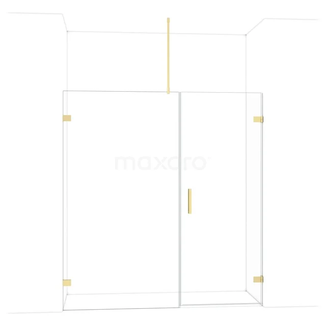 Glas Duschwand mit Goldakzenten, minimalistisches Design, ideal für eine stilvolle Badezimmergestaltung.