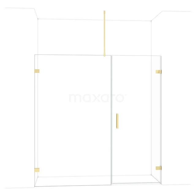 Diamond Shower door | 195 cm Glanzend lichtgoud Clear glass Pivot door DDC220812720GLG Glazen douchecabine met gouden beslag, strak design, ideaal voor een moderne badkamer renovatie.
