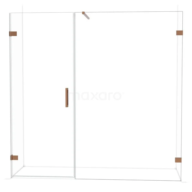 Diamond Douchedeur | 205 cm Glanzend koper Helder glas Draaideur DDC220813120GKP Glazen douchewand met deur, strakke rechthoekige vorm, roségouden accenten en minimalistisch design voor moderne badkamers.