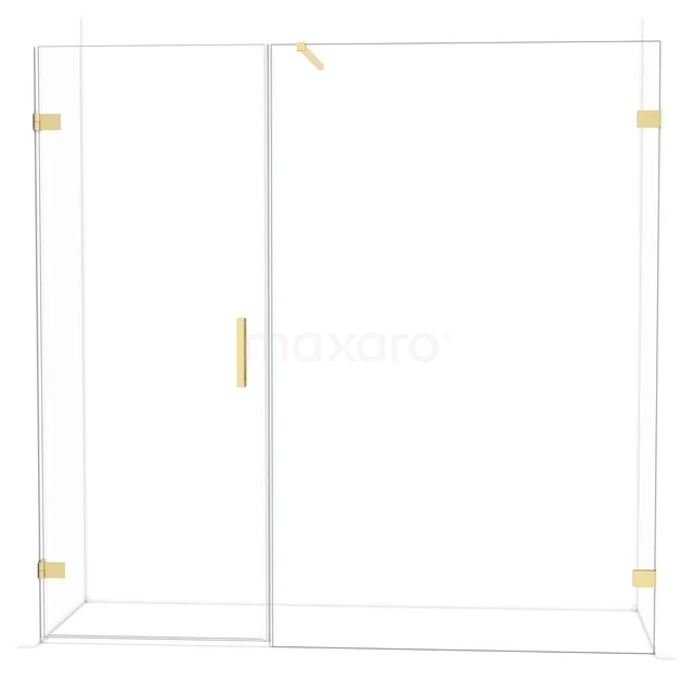 Diamond Shower door | 205 cm Light gold Clear glass Pivot door DDC220813120LG Minimalistische douchewand van glas met gouden accenten, geschikt voor moderne badkamers. Rechte lijnen en stijlvolle uitstraling.