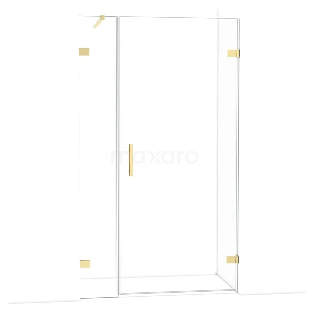 Diamond Shower door | 115 cm Glanzend lichtgoud Clear glass Pivot door DDC220903120GLG Glazen douchedeur met gouden scharnieren, minimalistisch design, ideaal voor een luxe uitstraling in de badkamer.