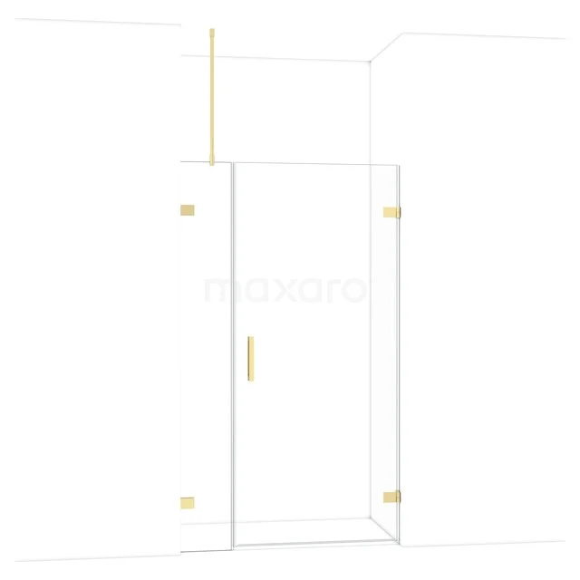 Glazen douchedeur met goudkleurige elementen, moderne afwerking, perfect voor een stijlvolle badkamerinrichting.