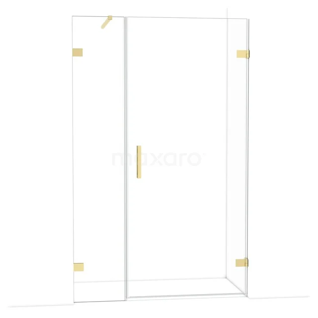 Diamond Douchedeur | 125 cm Lichtgoud Helder glas Draaideur DDC220904120LG Glazen douchedeur met goudkleurige scharnieren en handgreep, moderne vormgeving, ideaal voor een luxe badkamerstijl.