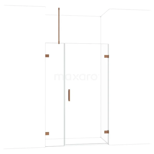 Duschtür aus Klarglas mit roségoldenen Akzenten, elegantes Design; ideal für ein modernes Badezimmer.