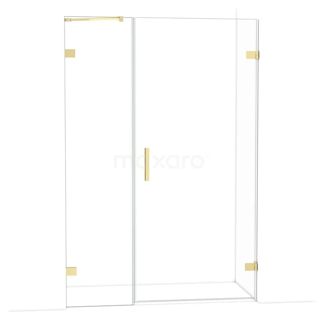 Glazen douchedeur met gouden accenten, moderne vormgeving, ideaal voor een stijlvolle badkamer.