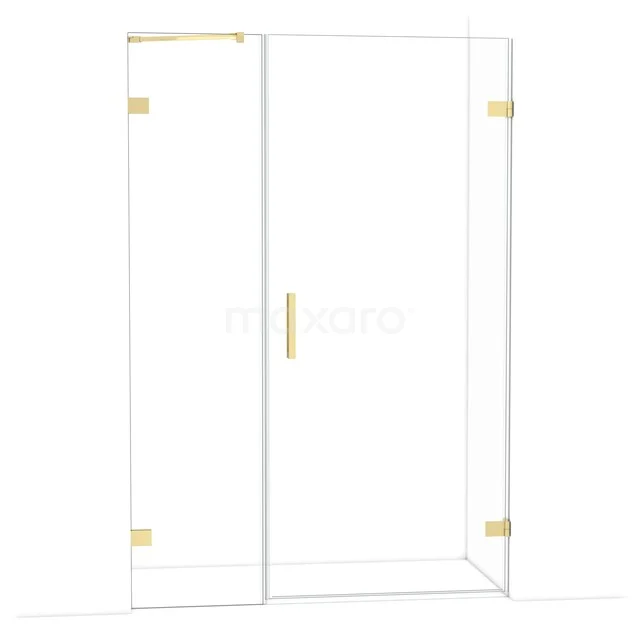 Glasene Duschtür mit goldenen Akzenten, modernes Design, ideal für ein stilvolles Badezimmer.