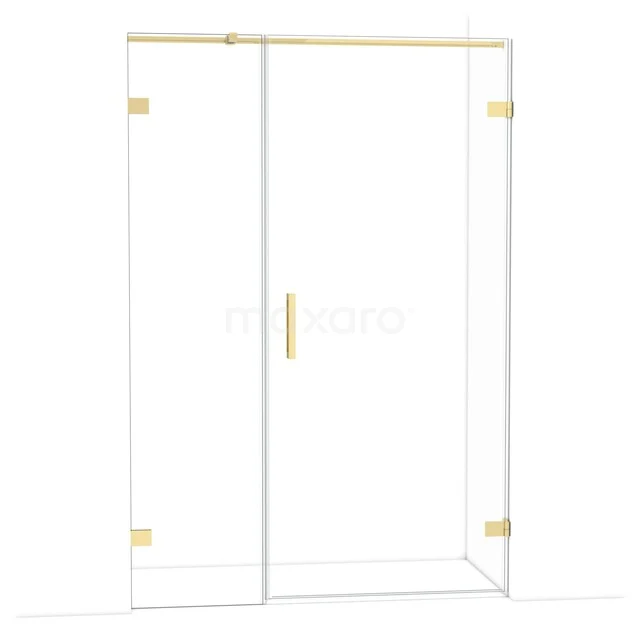 Glazen douchedeur met gouden accenten, strak design, ideaal voor een moderne badkamer.