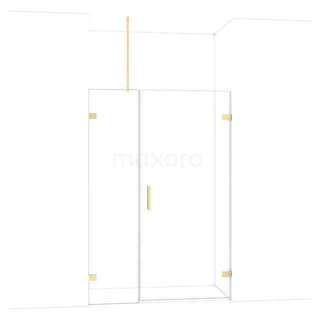 Goudkleurige douchewandset met deur, helder glas en strakke messing details, perfecte toevoeging voor een luxe badkamer.