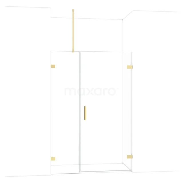 Elegante Glas-Duschtür mit goldfarbenen Scharnieren, ideal für ein modernes Badezimmer.