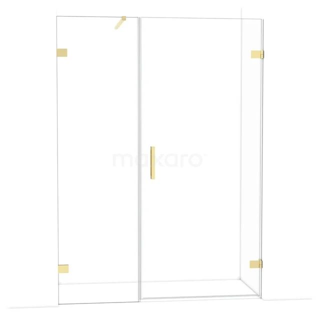 Diamond Shower door | 145 cm Glanzend lichtgoud Clear glass Pivot door DDC220906120GLG Glazen douchedeur met goudkleurige scharnieren en handgreep, modern ontwerp, perfect voor een stijlvolle badkamerrenovatie.