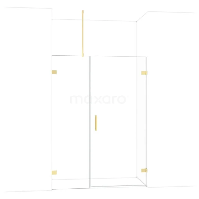 Diamond Shower door | 145 cm Glanzend lichtgoud Clear glass Pivot door DDC220906720GLG Douchedeur van helder glas met gouden accenten, ideaal voor een moderne badkamer.