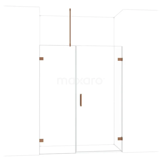 Douchewandset met glazen deuren en messing accenten, modern design, perfect voor luxe badkamerinrichting.