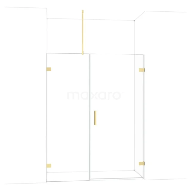 Matglazen douchewand met goudkleurige accenten en minimalistisch design, ideaal voor moderne badkamers.