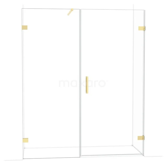 Glasdouchedeur mit goldenen Scharnieren und Haltegriff, modernes Design, perfekt für einen modernen Badezimmerstil.