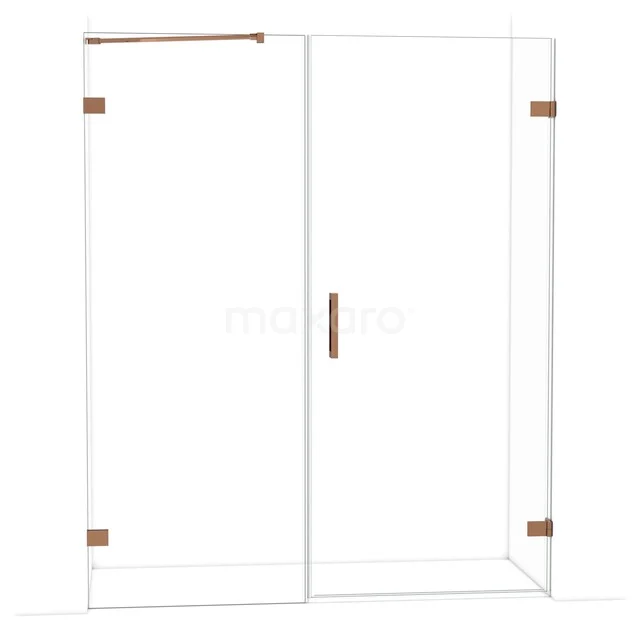 Diamond Shower door | 165 cm Glanzend koper Clear glass Pivot door DDC220908220GKP Glazen douchewand met bronzen accenten, hoekmodel, minimalistisch design voor een moderne badkamer.