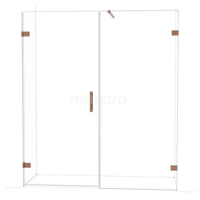 Diamond Douchedeur | 175 cm Glanzend koper Helder glas Draaideur DDC220909120GKP Glazen douchewand met hoekinstap, heldere panelen en koperkleurige details, perfect voor een moderne badkamerstijl.