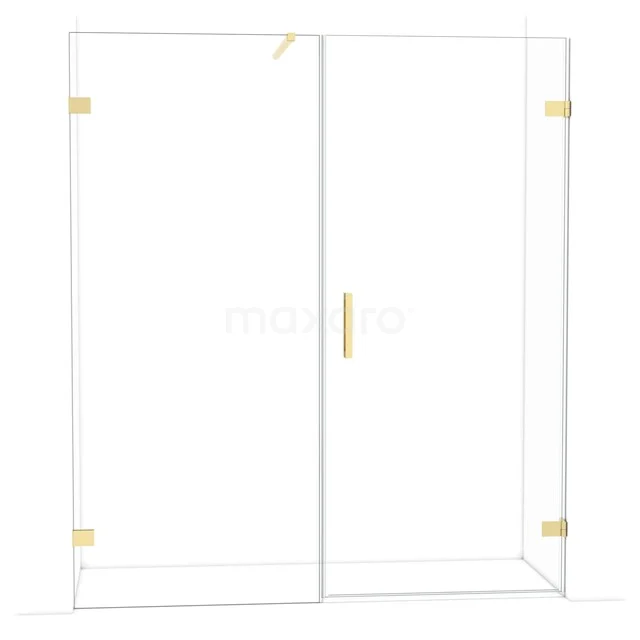 Diamond Shower door | 175 cm Glossy light gold Clear glass Pivot door DDC220909120GLG Glazen douchewand met goudkleurige scharnieren en handgreep, strak design, perfect als luxe badkameraccessoire.