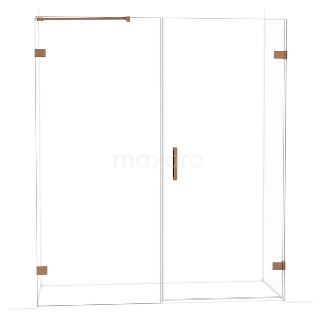 Diamond Douchedeur | 175 cm Glanzend koper Helder glas Draaideur DDC220909220GKP Glazen inloopdouche met bronskleurige accenten, minimalistisch design en strak profiel, perfect voor een moderne badkamer.