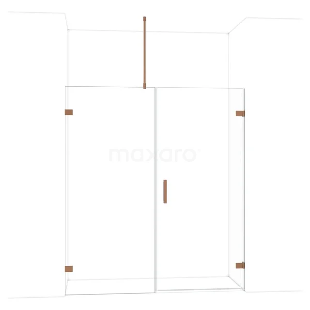 Glazen douchedeur met messing scharnieren, strak ontwerp, ideaal als stijlvolle toevoeging aan een moderne badkamer.