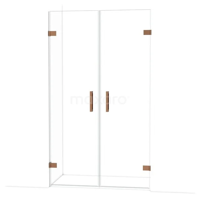 Diamond Douchedeur | 115 cm Glanzend koper Helder glas Draaideur DDE2060620GKP Glazen douchedeur met koperkleurige scharnieren en handgrepen, modern ontwerp, ideaal voor een stijlvolle badkamerinrichting.