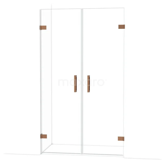 Diamond Shower door | 115 cm Shiny copper Clear glass Pivot door DDE2060620GKP Glazen douchedeur met koperkleurige scharnieren en handgrepen, modern ontwerp, ideaal voor een stijlvolle badkamerinrichting.