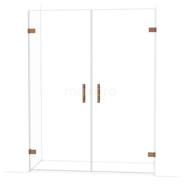 Glas Duschtür mit Doppeltür, Klarglas, kupferfarbene Details und minimalistisches Design für moderne Bäder.