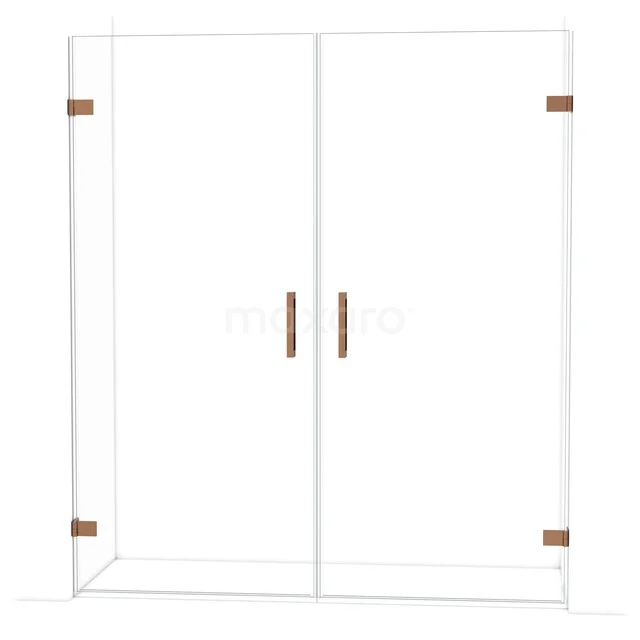 Diamond Shower door | 175 cm Shiny copper Clear glass Pivot door DDE2090920GKP Glazen douchewand met dubbele deuren, helder glas, moderne koperkleurige scharnieren en handgrepen, ideaal voor elke badkamer.