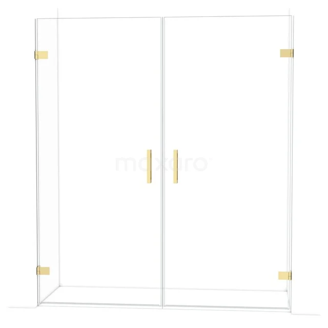 Diamond Douchedeur | 175 cm Glanzend lichtgoud Helder glas Draaideur DDE2090920GLG Glazen douchewand met dubbele deuren, goudkleurige scharnieren en grepen, modern design voor een luxe badkamer.