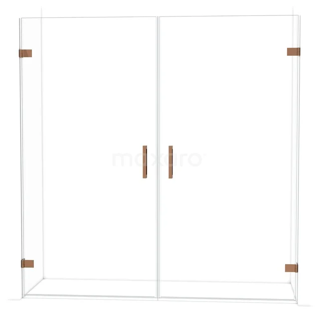 Diamond Shower door | 195 cm Glanzend koper Clear glass Pivot door DDE2101020GKP Glazen douchewand met dubbele deuren en stijlvolle bronzen scharnieren, ideaal voor een moderne badkamerinrichting.