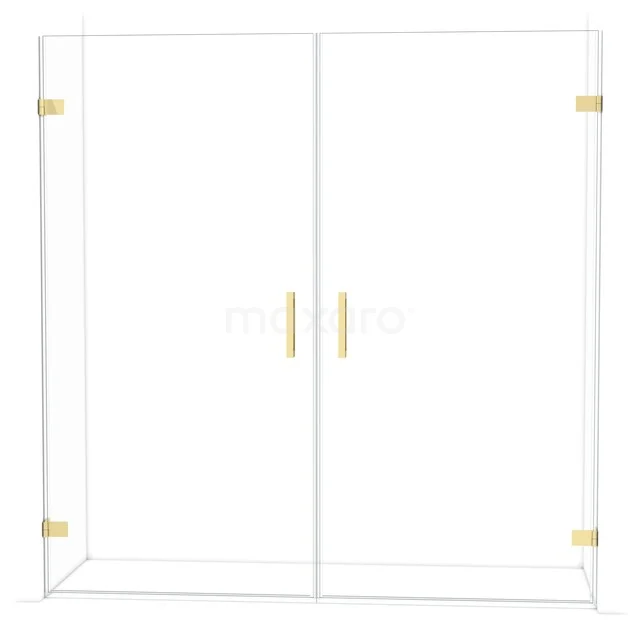 Diamond Shower door | 195 cm Glanzend lichtgoud Clear glass Pivot door DDE2101020GLG Glazen douchewand met gouden scharnieren en handgrepen, minimalistisch design, perfect voor een moderne badkamer.