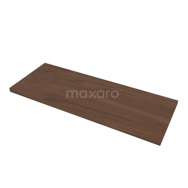 Modulo Plato Badkamermeubel voor waskom | 120 cm Donkergrijs Vlak front Walnoot blad 2 lades naast elkaar BMK12-02192 Houten wastafelblad donkerbruin met natuurlijke houtnerf, ideaal voor een stijlvolle en moderne badkamerinrichting.