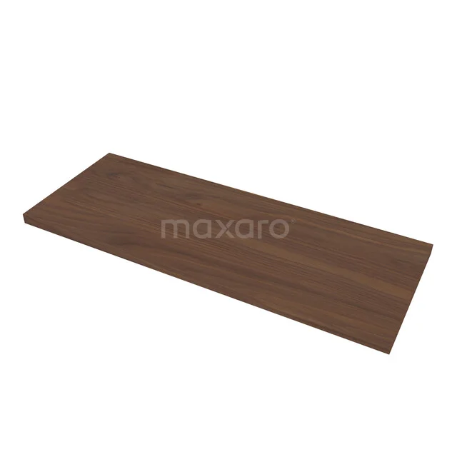 Modulo Plato Badkamermeubel voor waskom | 120 cm Mat wit Vlak front Walnoot blad 2 lades naast elkaar BMK12-02190 Houten wastafelblad donkerbruin met natuurlijke houtnerf, ideaal voor een stijlvolle en moderne badkamerinrichting.