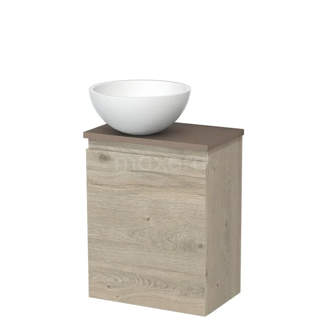 Toiletmeubel met waskom TMK10-16269 Houten badkamermeubel met wastafelkom, eiken look, compact design voor een stijlvolle en praktische opbergoplossing.