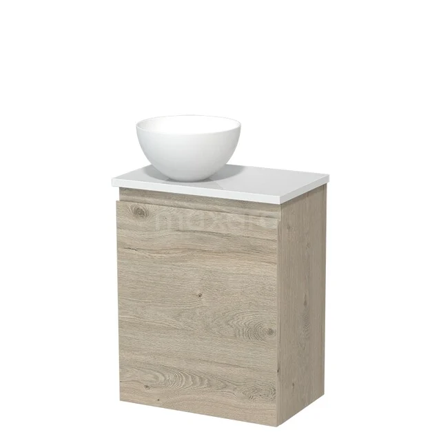 Modulo Pico Toiletmeubel met waskom | 41 cm Lichtgrijs eiken Greeploos front Solid surface waskom TMK10-16322 Houten badkamerkast met witte wastafelkom, moderne uitstraling en marmerlook bovenblad, ideaal voor stijlvolle badkameropslag.