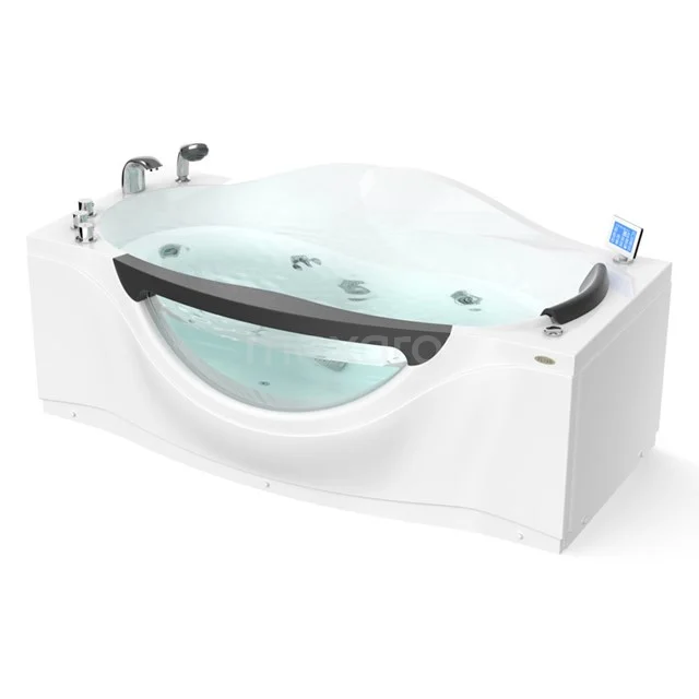 Whirlpool Bath Lagoon Silver 1 Person Left 181x90cm Water massage W042-184CL White corner bath with black armrest, acrylic material and hydromassage jets; ideal for luxurious relaxation in the bathroom.