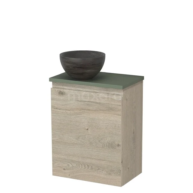 WC-Möbel mit Aufsatzwaschbecken TMK10-16405 Holz-Badmöbel mit grünem Natursteine Aufsatzwaschbecken, kompakt und modernes Design, ideal für kleine Bäder.
