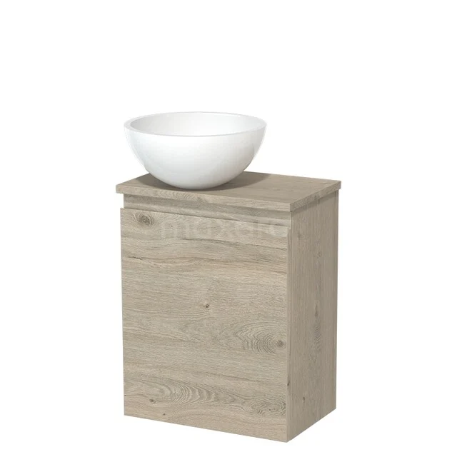 Modulo Pico Toiletmeubel met waskom | 41 cm Lichtgrijs eiken Greeploos front Mineraalmarmer waskom TMK10-16463 Houten badkamermeubel met wastafelkom, licht eiken kleur, compact design, ideaal voor een stijlvolle en moderne badkamer.