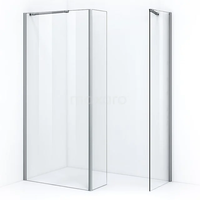 Walk-in shower with sleek glass walls, corner model with aluminium profiles, ideal for a modern bathroom.