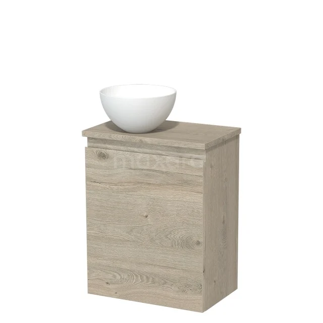 Modulo Pico Toiletmeubel met waskom | 41 cm Lichtgrijs eiken Greeploos front Solid surface waskom TMK10-16478 Houten badkamerkast met moderne waskom in wit keramiek, ideale combinatie van stijl en functionaliteit voor elke badkamer.