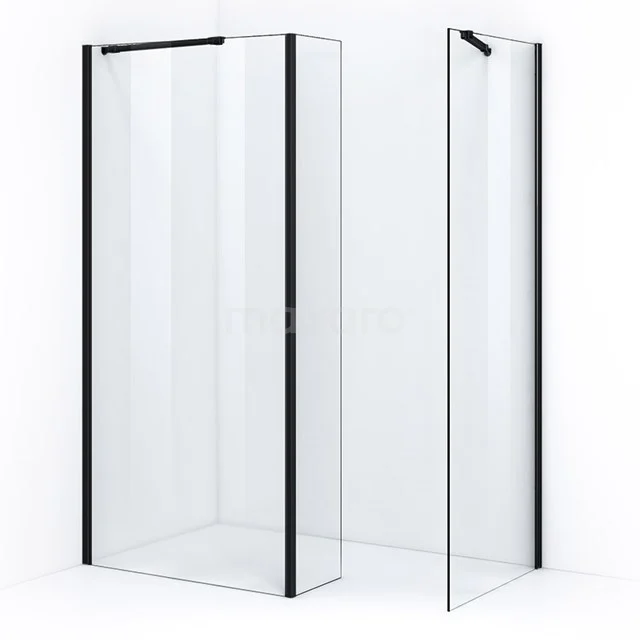 Glasene Duschwand mit mattschwarzem Profil, modernes Design für das Badezimmer. Minimalistischer Stil, ideal für eine stilvolle Einrichtung.