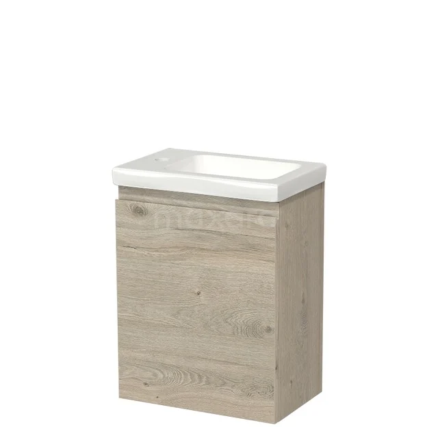 Toiletmeubel met wastafel TMW10-00802 Eikenhouten badkamermeubel met compacte wastafel, moderne uitstraling, ideaal voor kleine badkamers.