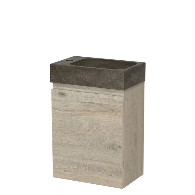 Modulo Pico Toiletmeubel met wastafel | 40 cm Lichtgrijs eiken Greeploos front Natuursteen TMW10-00806 Houten badkamermeubel met betonlook wastafel, compact design, ideaal voor moderne badkamers.