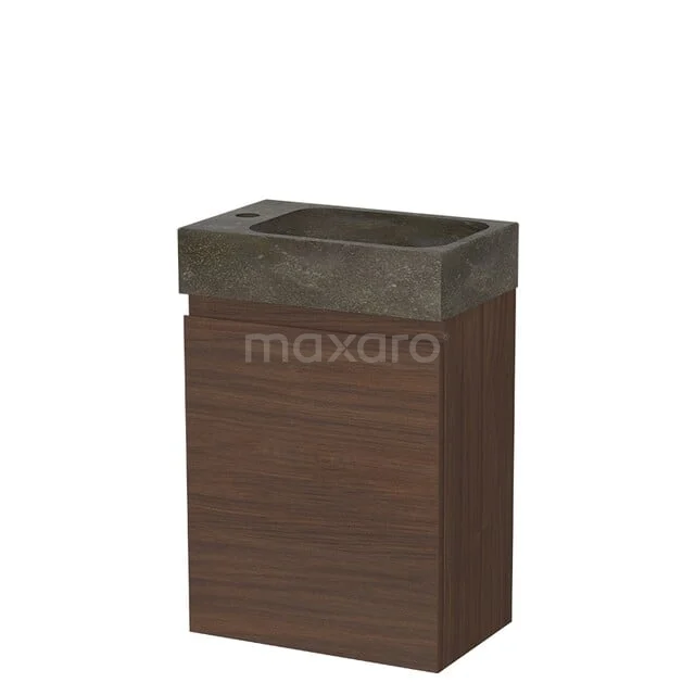 Toiletmeubel met wastafel TMW10-00828 Houten badkamermeubel met een donkergrijze wastafel, compact design, ideaal voor kleine badkamers.