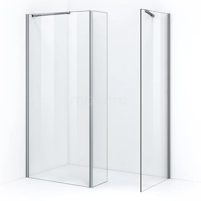 Modern glass shower screen, transparent design, corner model with aluminium profiles, perfect for a sleek bathroom style.